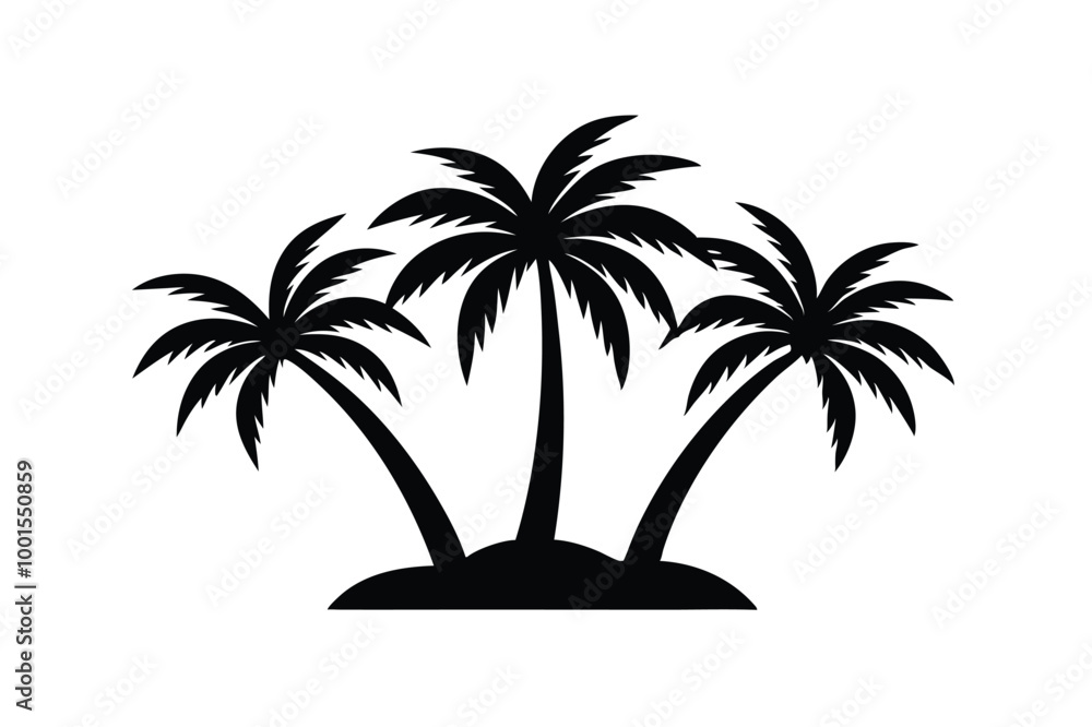 Tropical beach with palm trees silhouette vector art Tropical beach with palm trees silhouette vector art