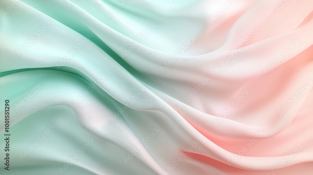 Obraz premium A piece of fabric with a green and pink stripe. The fabric is flowing and has a soft, smooth texture. The colors of the fabric create a sense of calm and relaxation