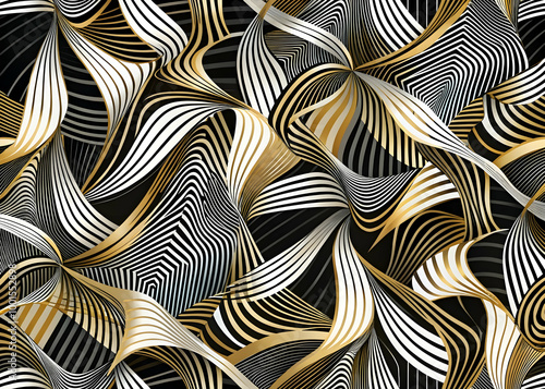 Golden Black and White Abstract Swirls 