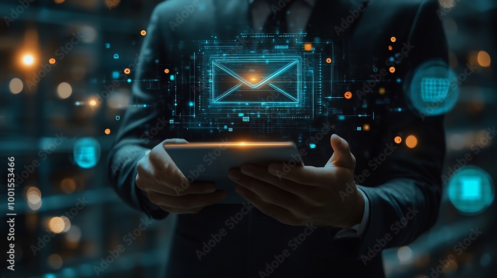 Businessman use email to receive and send business information storage systems and use of communication technology : Generative AI Businessman use email to receive and send business information storage systems and use of communication technology : Generative AI