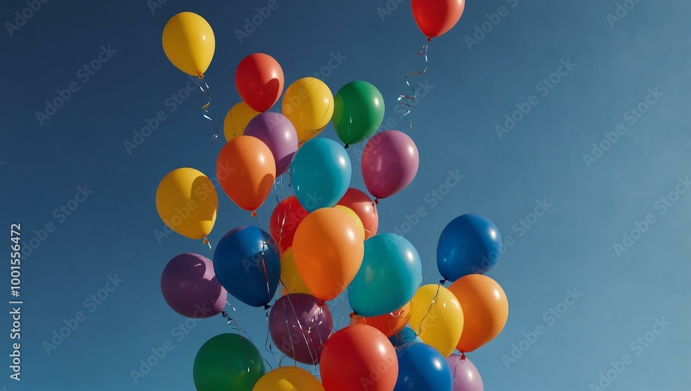 Colorful balloons drifting against a clear blue sky. Colorful balloons drifting against a clear blue sky.