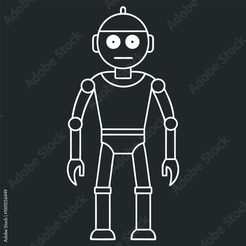  Humanoid robot vector outline illustration.
