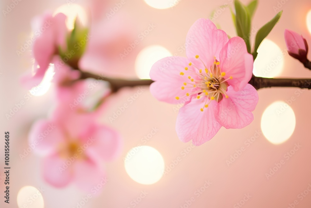 Naklejka premium Blossoming pink cherry flowers bokeh background