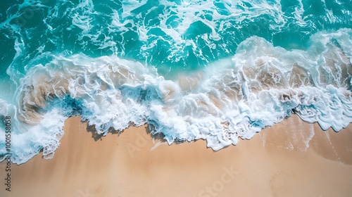 Sea wave on sandy beach. Top view