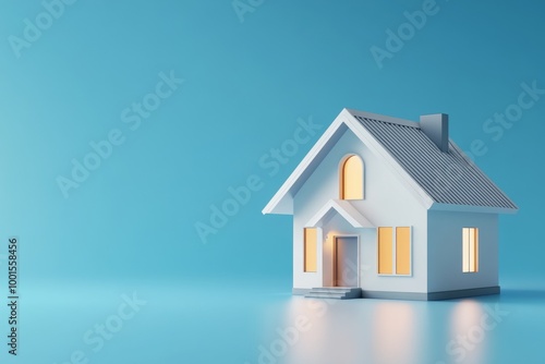 Wallpaper Mural simple house with white walls and a gray roof, illuminated by bright lights inside the windows on Torontodigital.ca