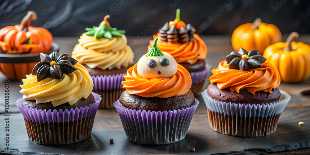 Spooky Sweet Treats: A delightful assortment of Halloween-themed cupcakes, each adorned with festive decorations and a touch of whimsical charm. Spooky Sweet Treats: A delightful assortment of Halloween-themed cupcakes, each adorned with festive decorations and a touch of whimsical charm.