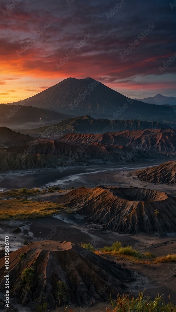 Colorful twilight sky from Mount Bromo viewpoint. Colorful twilight sky from Mount Bromo viewpoint.