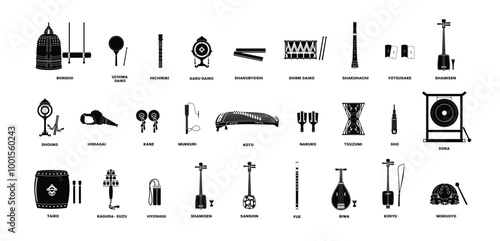 set Traditional musical japan instrument logo illustration, silhouette is suitable for music shops and communities	