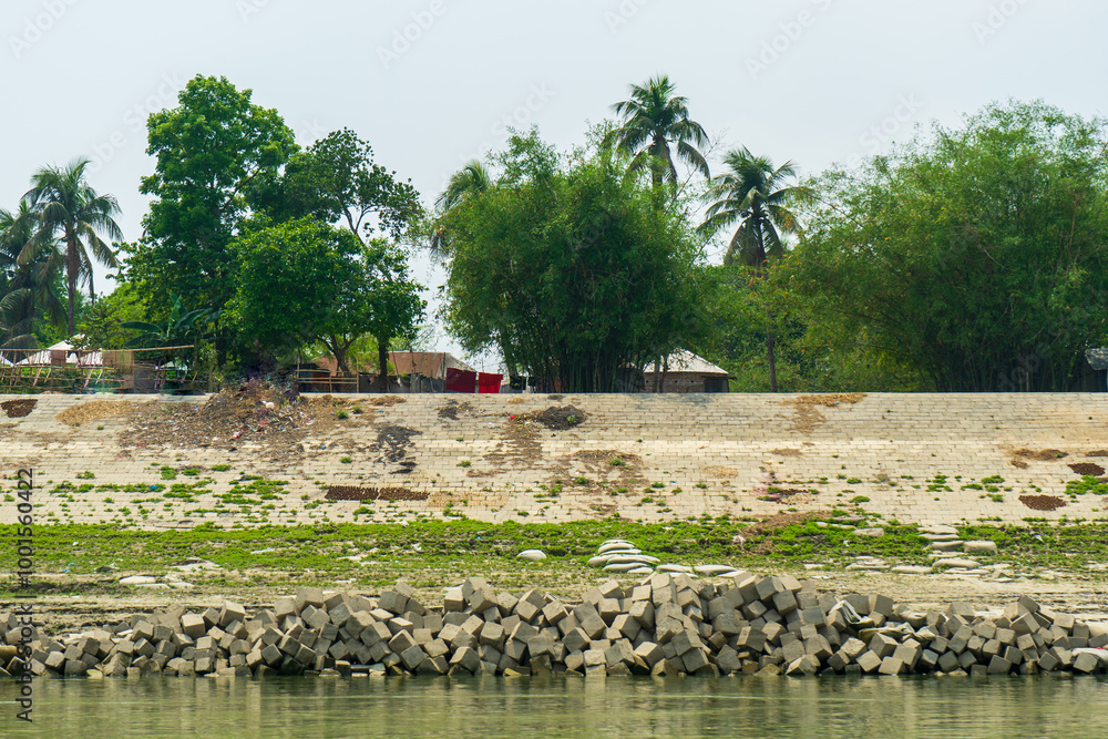 concrete cubes which serve as coastal protection from river erosion