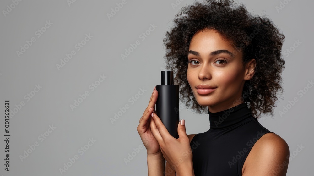 young model holding shampoo bottle mockup for beauty brand marketing, hair care product presentation young model holding shampoo bottle mockup for beauty brand marketing, hair care product presentation