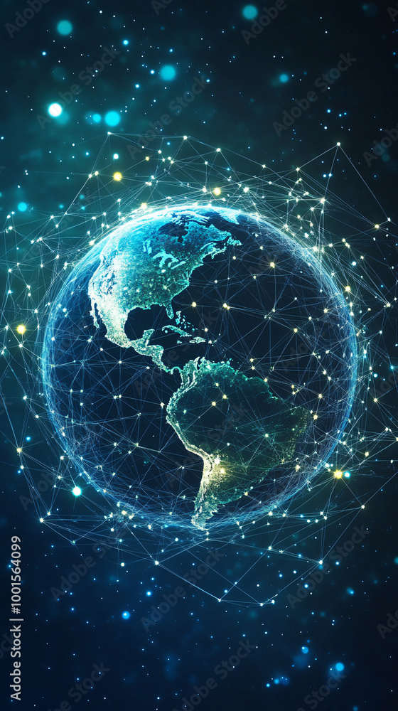 Obraz premium Connected planet earth showcasing the americas with illuminated dots and lines
