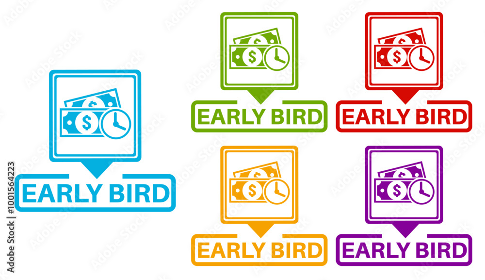 set early bird badge labels icon. early buy design discount offer sticker template vector illustration
set early bird badge labels icon. early buy design discount offer sticker template vector illustration