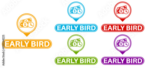 set early bird badge labels icon. early buy design discount offer sticker template vector illustration	
