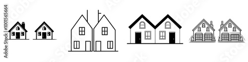 Editable outline icon of a townhouse isolated on a white background. Pixel perfect illustration. 64x64.