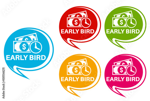 set banner early bird icon sign. early bird ticket symbol labels discount design vector illustration