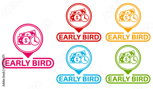 set banner early bird icon sign. early bird ticket symbol labels discount design vector illustration