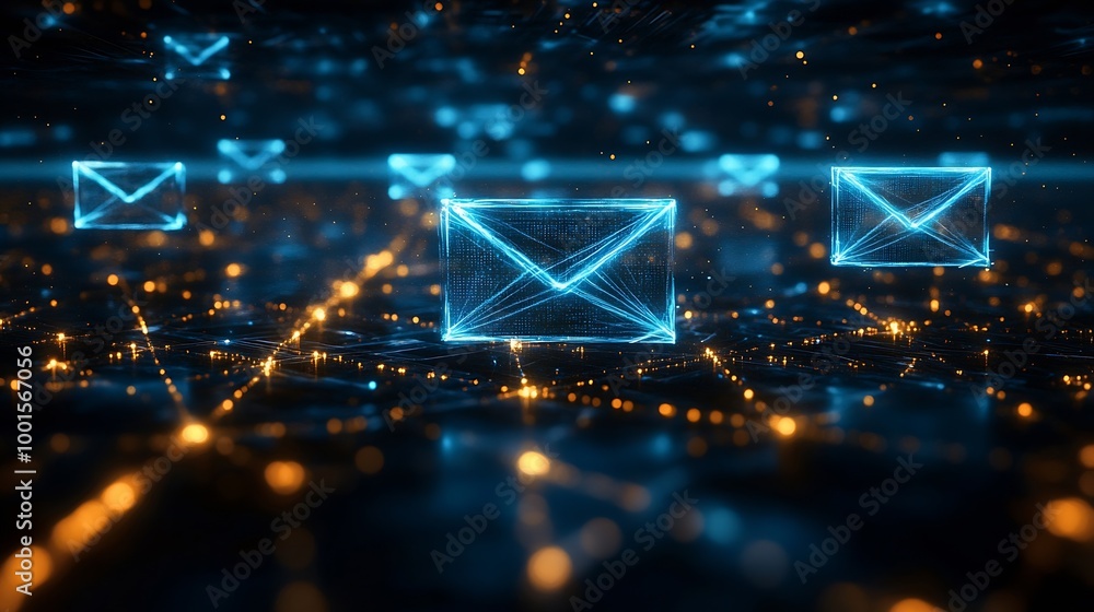Obraz premium Email marketing data center and internet advertising Sending documents digitally using email : Generative AI