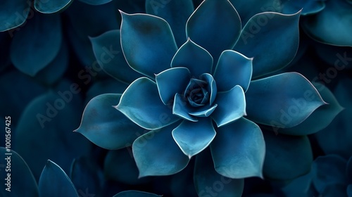 Succulent species agave attenuata leaves details top view Dragon plant Cactus natural abstract floral pattern background dark blue toned  luxuriant : Generative AI photo