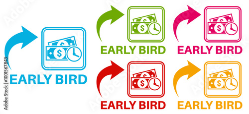 set banner early bird icon sign. early bird ticket symbol labels discount design vector illustration