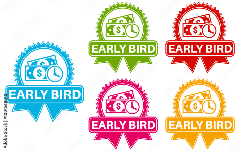 set banner early bird icon sign. early bird ticket symbol labels discount design vector illustration set banner early bird icon sign. early bird ticket symbol labels discount design vector illustration