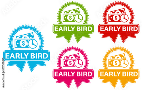 set banner early bird icon sign. early bird ticket symbol labels discount design vector illustration