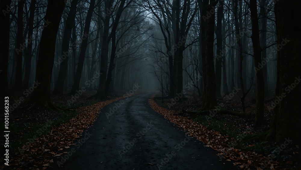 Dark path leading into trees. Dark path leading into trees.