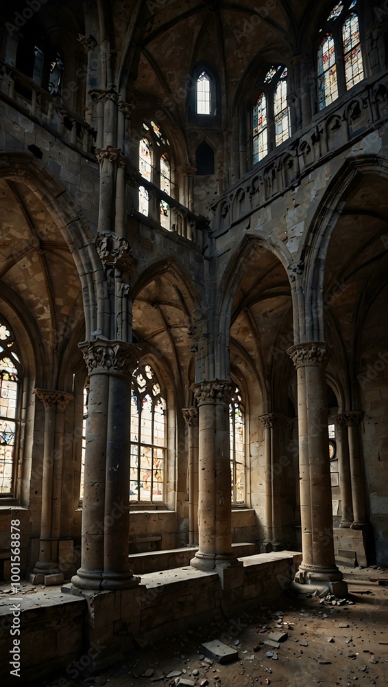 Decaying old cathedral with medieval architecture. Decaying old cathedral with medieval architecture.