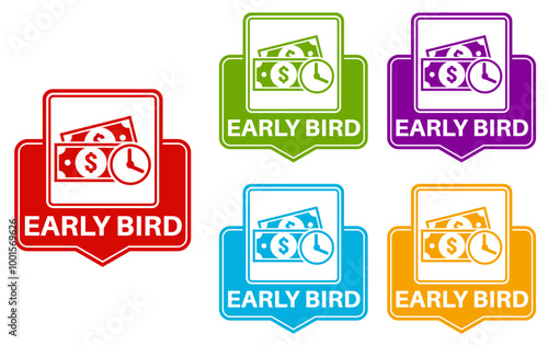 Set Stylish early bird icon labels. early buy symbol Special discount sign sticker social media promotion design vector illustration