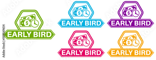 Set Stylish early bird icon labels. early buy symbol Special discount sign sticker social media promotion design vector illustration
