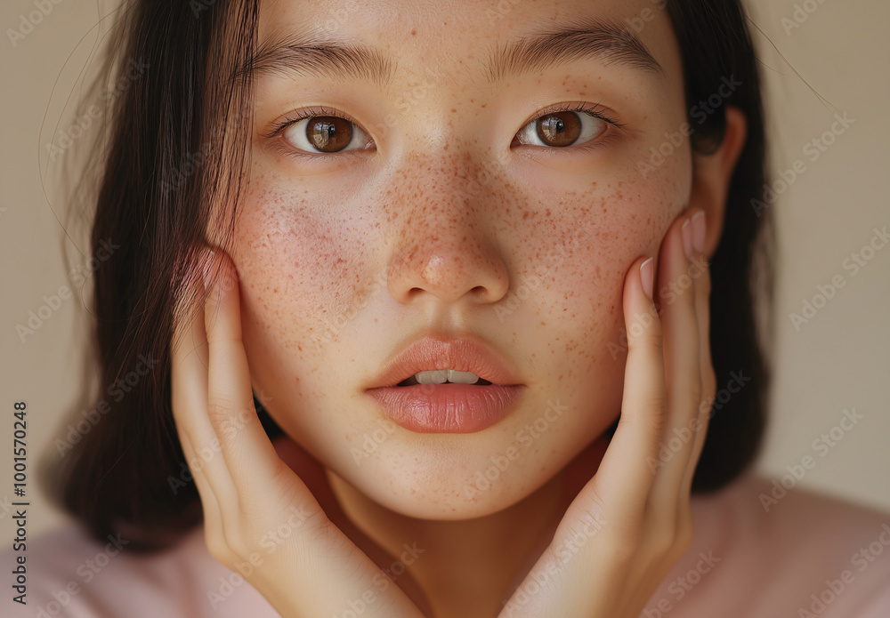 A woman with brown eyes and a red face A woman with brown eyes and a red face