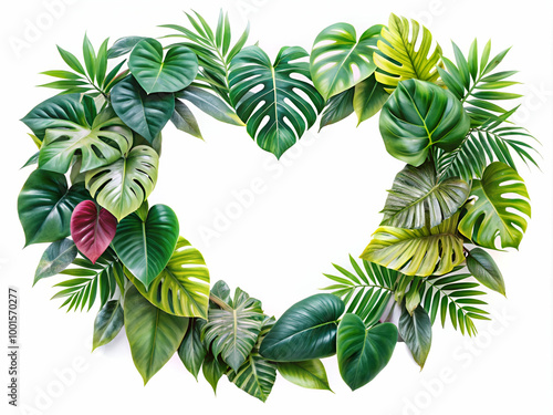 A heart made of leaves and vines. The heart is surrounded by green leaves and vines, and it is the center of the image. The heart is surrounded by a variety of different types of leaves