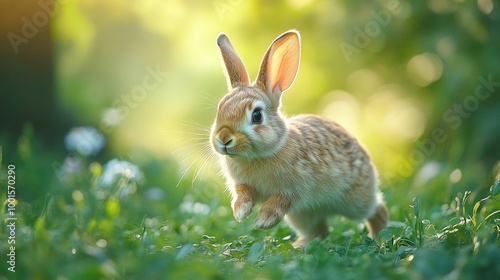 rabbit outdoors hopping on the field with its furry body and playful movements in the middle of nature perfect for spring or summer lovers who enjoy animals and natural landscapes