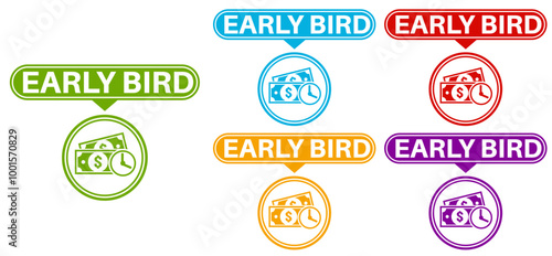 Set Stylish early bird icon labels. early buy symbol Special discount sign sticker social media promotion design vector illustration