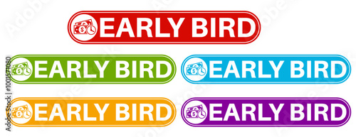 Set Stylish early bird icon labels. early buy symbol Special discount sign sticker social media promotion design vector illustration