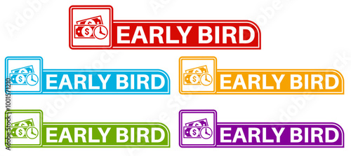 Set Stylish early bird icon labels. early buy symbol Special discount sign sticker social media promotion design vector illustration