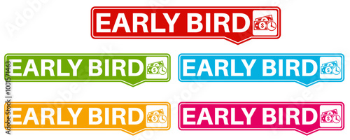 Set Stylish early bird icon labels. early buy symbol Special discount sign sticker social media promotion design vector illustration