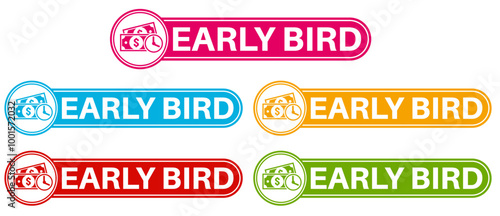Set collections early bird trendy colorful icon sign. cheaper labels discount banner design template Vector illustration