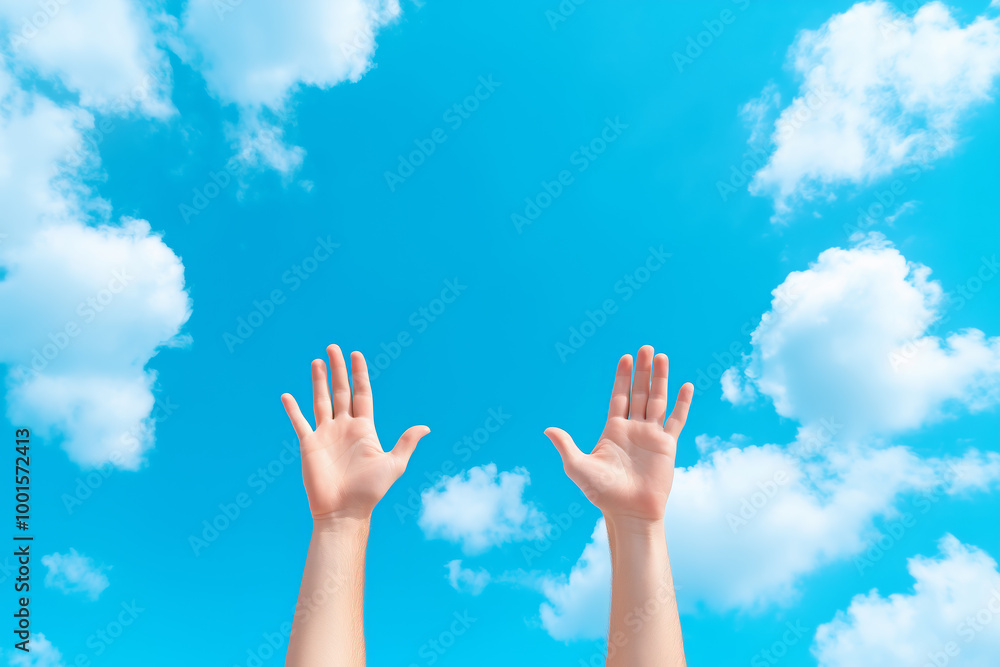 Reaching for the sky under a bright blue sky filled with fluffy clouds on a sunny day Reaching for the sky under a bright blue sky filled with fluffy clouds on a sunny day