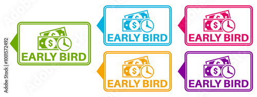 Set collections early bird trendy colorful icon sign. cheaper labels discount banner design template Vector illustration