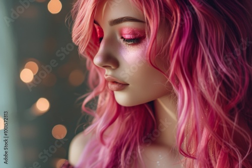 Pink Hair Woman Portrait: Beauty and Fashion Photography