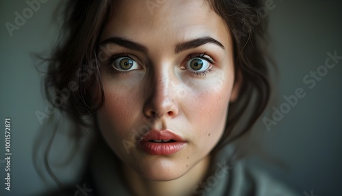 Intense Close-Up Portrait of a Shocked Woman Capturing Raw Emotion