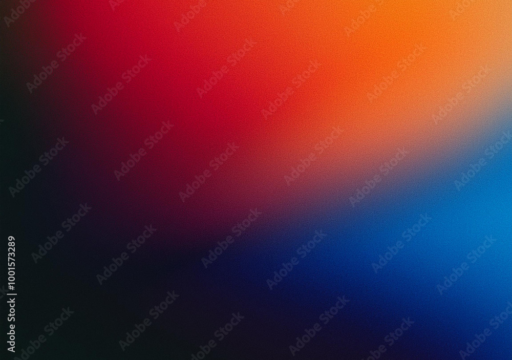 Obraz premium Vibrant color gradient grainy texture background orange red blue abstract color shape black backdrop, noisy banner header poster design