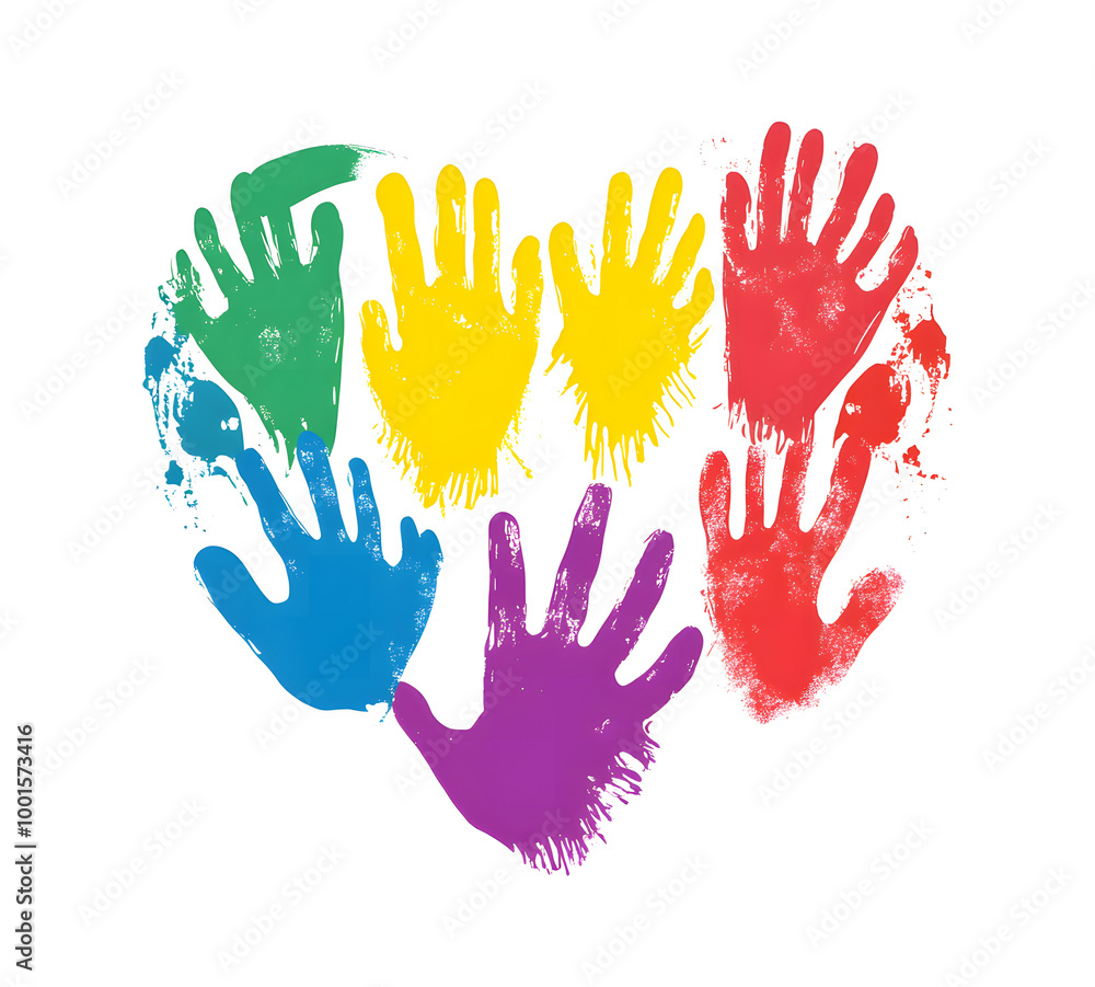 Fototapeta premium Colorful Handprints Forming a Heart Shape