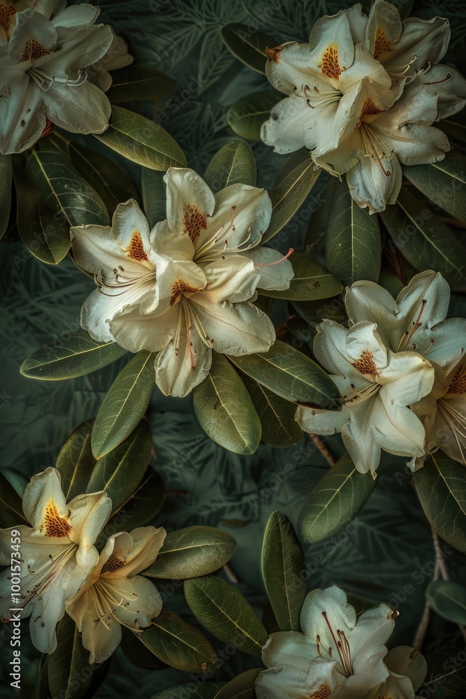 Obraz premium A bunch of white flowers with green leaves, great for nature or garden themed designs