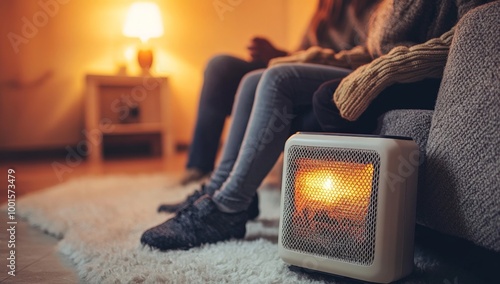 Fototapeta Naklejka Na Ścianę i Meble -  Cozy evening indoors with a space heater and warm lighting