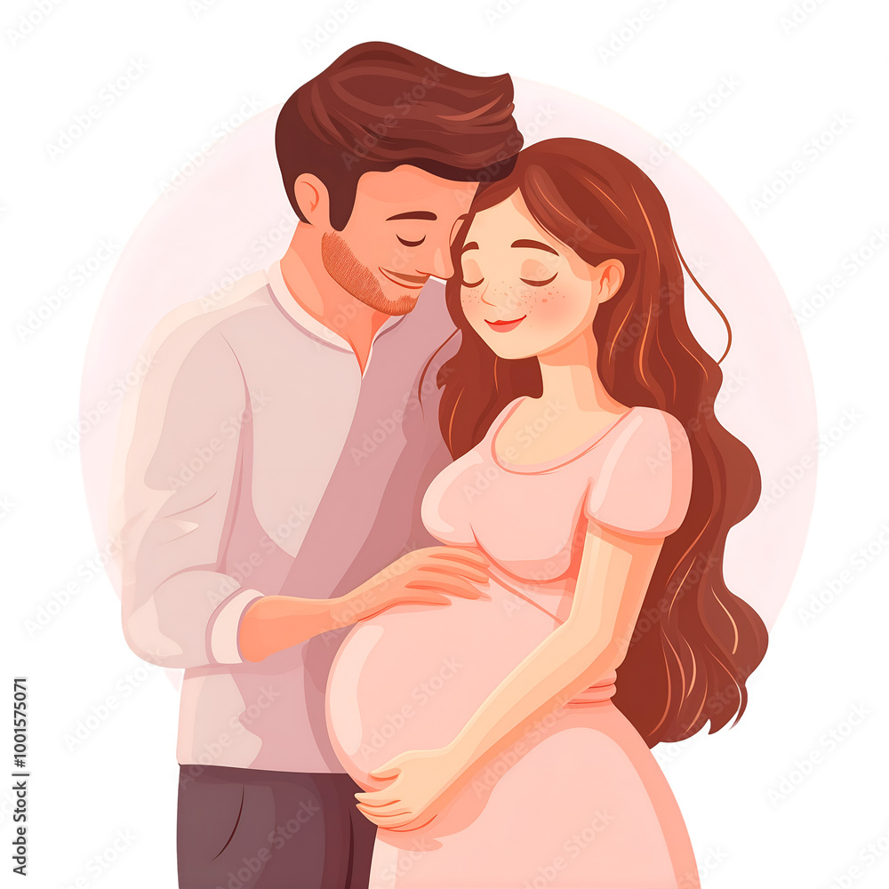 Happy Pregnant Couple Embracing With Love And Joy In Beautiful Illustration Showing Tenderness And Togetherness, Cutout, Isolated on White Background Happy Pregnant Couple Embracing With Love And Joy In Beautiful Illustration Showing Tenderness And Togetherness, Cutout, Isolated on White Background