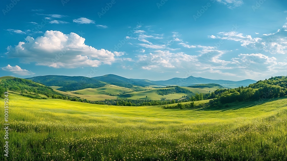 panorama of beautiful countryside of romania sunny afternoon wonderful springtime landscape in mountains grassy field and rolling hills rural scenery : Generative AI panorama of beautiful countryside of romania sunny afternoon wonderful springtime landscape in mountains grassy field and rolling hills rural scenery : Generative AI
