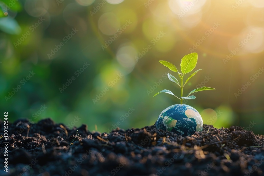 A tiny plant grows out of the ground, with green shoots and roots visible A tiny plant grows out of the ground, with green shoots and roots visible