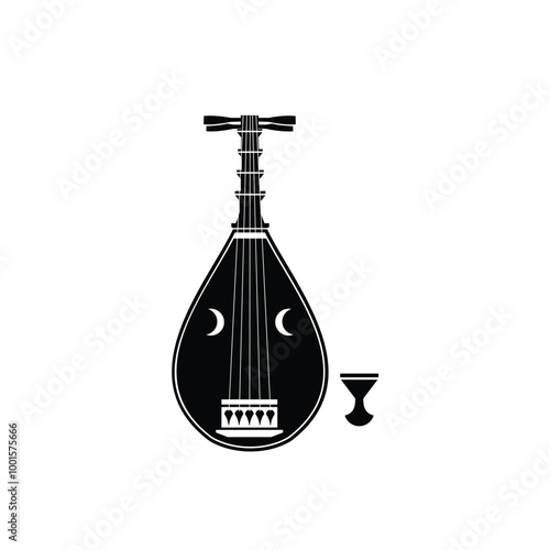 Traditional musical japan instrument logo illustration, biwa silhouette is suitable for music shops and communities	
