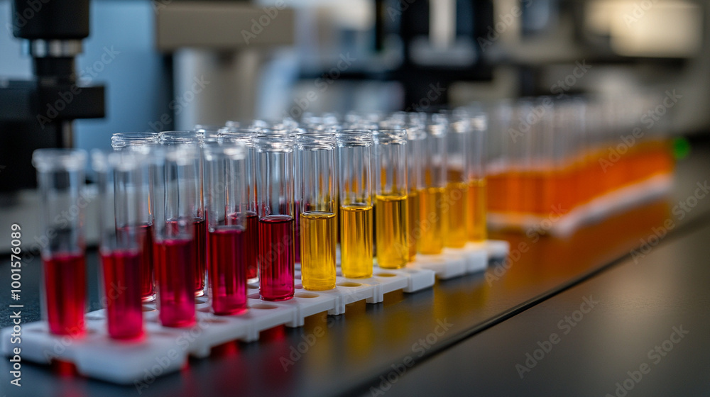 Rows of test tubes filled with colorful liquids arranged in a lab, representing scientific research, experimentation, and chemical analysis.
Rows of test tubes filled with colorful liquids arranged in a lab, representing scientific research, experimentation, and chemical analysis.